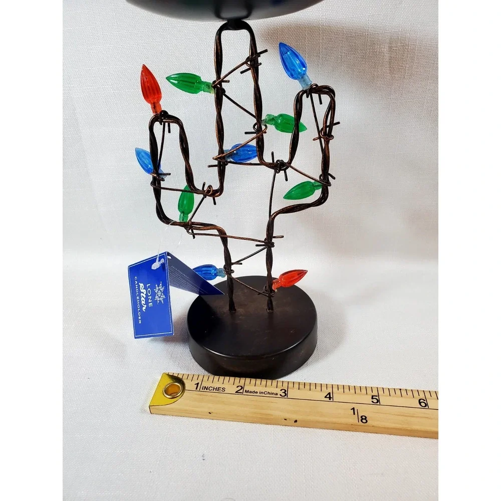 Barbwired Cactus Pillar Candle Holder, Colored Bulb Lights Southwest Décor ● NEW